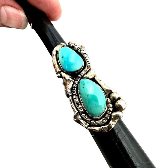 Vintage Native American Womens Mens Ring Sterling Silver Turquoise Snake HUGE - Picture 8 of 9